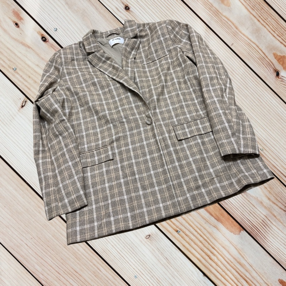 NWOT 4th & Reckless L tan plaid oversized one button chance blazer - Picture 2 of 14